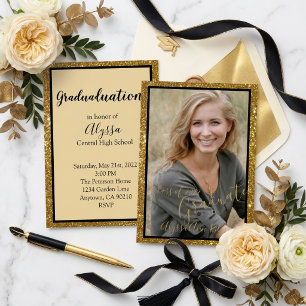 Glittery glam photo Graduation party Invitation