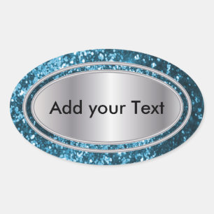 Glittery Glam Teal Sparkles Oval Sticker