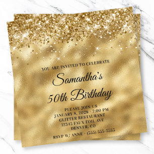 Glittery Glossy Gold Metallic Look 50th Birthday Invitation