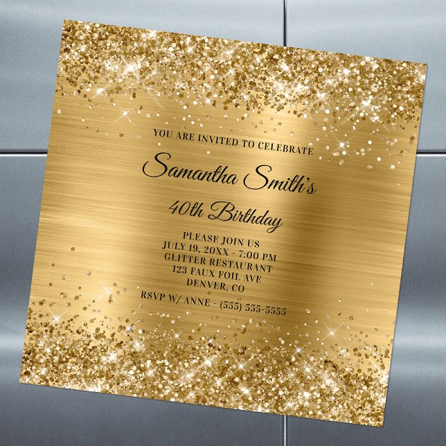 Glittery Gold 40e anniversaire Invitation magnétiq (Créateur téléchargé)
