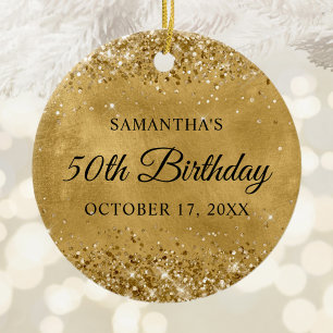 Glittery Gold 50th Birthday Ceramic Ornament