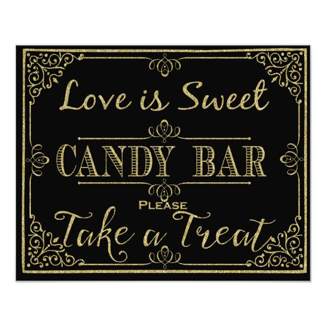 glittery gold and black candy bar wedding sign (Front)
