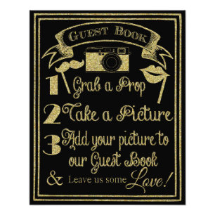 glittery gold and black photo booth wedding sign