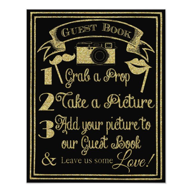 glittery gold and black photo booth wedding sign (Front)