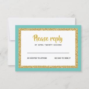 Glittery Gold and Teal Bat Mitzvah Reply RSVP Card