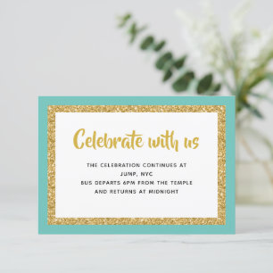Glittery Gold and Teal Invitation Enclosure Card