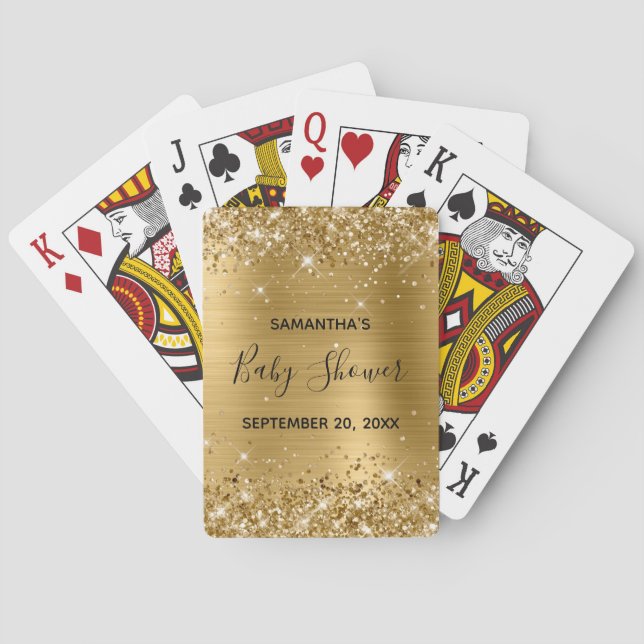 Glittery Gold Baby Shower Favour Playing Cards (Back)