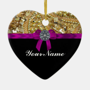 Glittery gold & black ceramic ornament