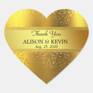 Glittery Gold Black Elegant Calligraphy Thank You Heart Sticker