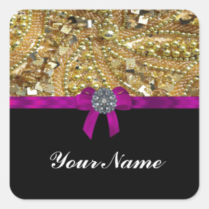 Glittery gold & black square sticker