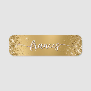 Glittery Gold Blur Handwritten Script Name Tag