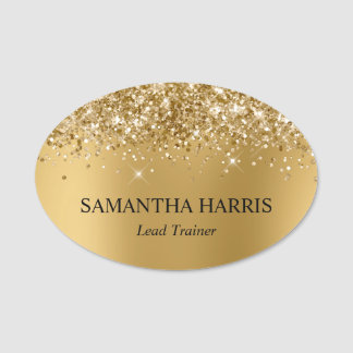 Glittery Gold Blur Rectangle Logo Name Tag