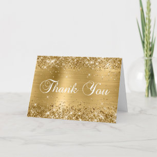 Glittery Gold Brushed Foil Classic Script Thank You Card