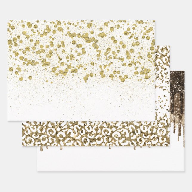 Glittery Gold Confetti Wrapping Paper Sheet (Set)