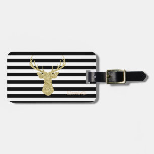 Glittery Gold Dear , Black Stripes Personalized Luggage Tag