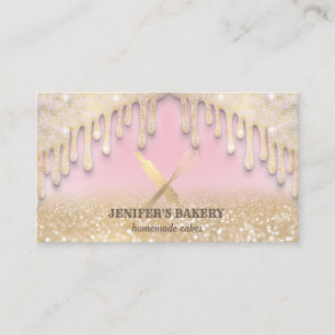 Glittery gold drips rolling pin whisk chef bakery business card