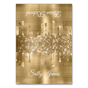 Glittery Gold Drips Two Name Place Cards