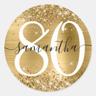 Glittery Gold Faux Foil Personalized 80 Classic Round Sticker
