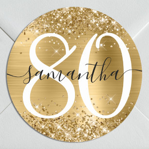 Glittery Gold Faux Foil Personalized 80 Classic Round Sticker