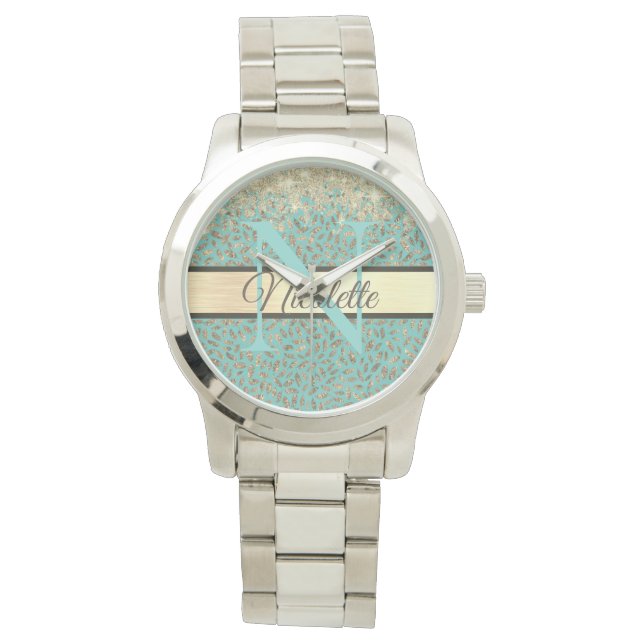 Glittery Gold Feathers Monogram        Watch (Front)
