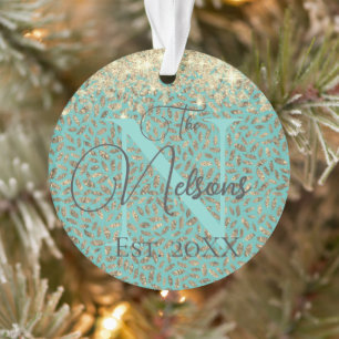 Glittery Gold Feathers Monogramme Nom de famille