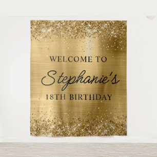 Glittery Gold Foil 18th Birthday Script Welcome Tapestry