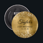 Glittery Gold Foil 21st Birthday Bottle Opener<br><div class="desc">Create your own 21st birthday party favours.
Girly faux sparkly gold glitter over a faux golden yellow brushed metal style ombre foil.
Customize the font styles to create your own favour sticker design for her special celebration.
A classic elegant calligraphy paired with an all caps serif font.</div>