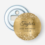 Glittery Gold Foil 21st Birthday Bottle Opener<br><div class="desc">Create your own 21st birthday party favours.
Girly faux sparkly gold glitter over a faux golden yellow brushed metal style ombre foil.
Customize the font styles to create your own favour sticker design for her special celebration.
A classic elegant calligraphy paired with an all caps serif font.</div>