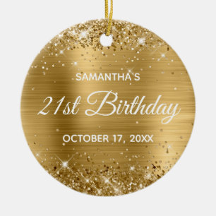 Glittery Gold Foil 21st Birthday Ceramic Ornament