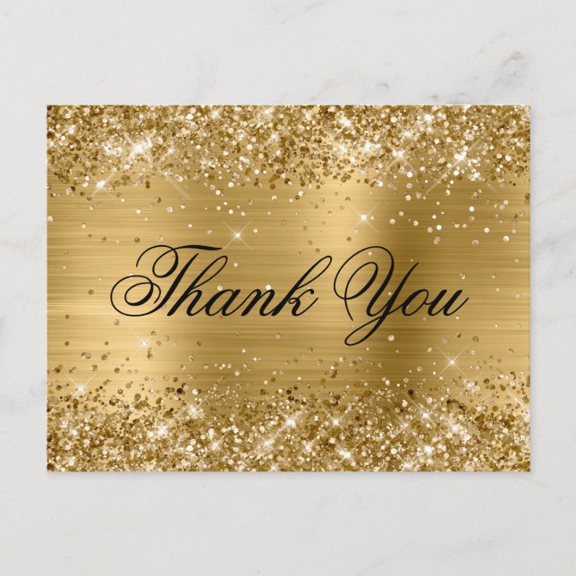Glittery Gold Foil 21st Birthday Fancy Thank You Postcard (Front)