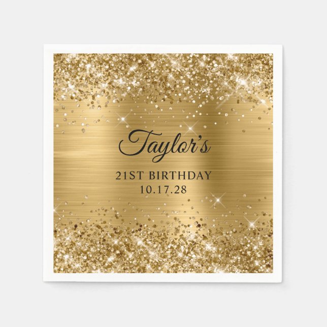 Glittery Gold Foil 21st Birthday Napkin (Front)