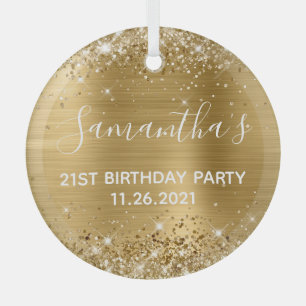 Glittery Gold Foil 21st Birthday Party Glass Ornament