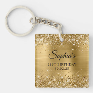 Glittery Gold Foil 21st Birthday Photo Keychain