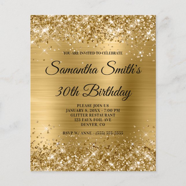Glittery Gold Foil 30th Birthday Invite Flyer (Front)
