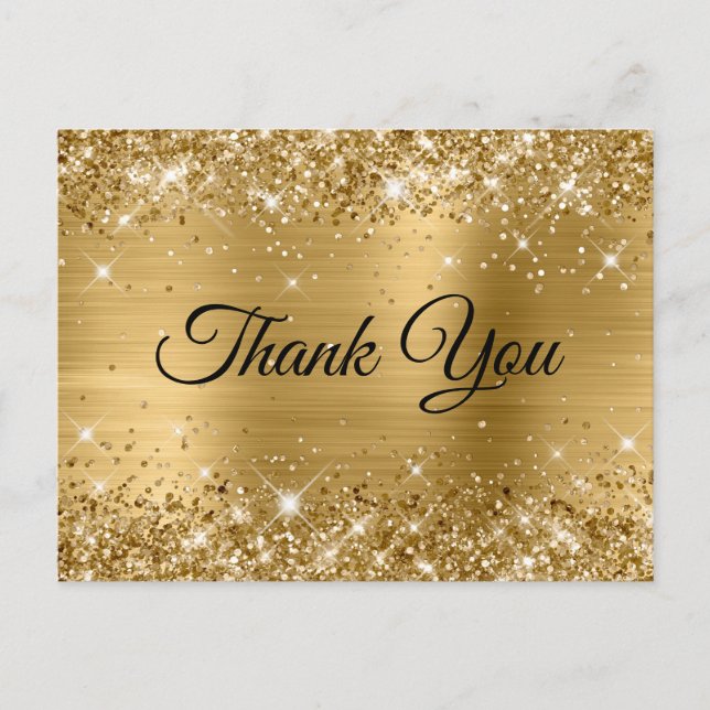Glittery Gold Foil 30th Birthday Thank You Postcard (Front)