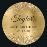 Glittery Gold Foil 40th Birthday Classic Round Sticker<br><div class="desc">Create your own 40th birthday party favour stickers. Girly faux sparkly gold glitter on the top and bottom edge, over a faux golden brushed metal style ombre foil. Customize the font styles to create your own favour sticker design for her special celebration. A classic elegant calligraphy paired with an all...</div>