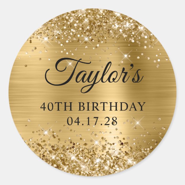 Glittery Gold Foil 40th Birthday Classic Round Sticker (Front)