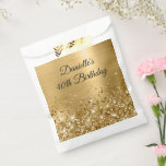 Glittery Gold Foil 40th Birthday Favour Bag<br><div class="desc">Create your own fancy milestone 40th birthday celebration favour bags for her. The background features a gold and golden yellow ombre brushed metal style foil digital art graphic. Along the bottom is a band of gold faux glitter girly glam. Customize the font colour, size or style. The luxury sparkles, glitter...</div>