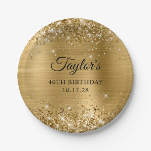 Glittery Gold Foil 40th Birthday Paper Plate