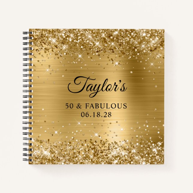 Glittery Gold Foil 50 & Fabulous Guest Notebook (Front)