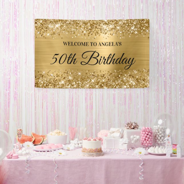Glittery Gold Foil 50th Birthday Welcome Banner (Party)
