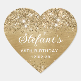 Glittery Gold Foil 65th Birthday Classic Heart Sticker