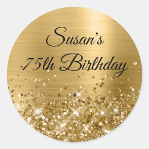 Glittery Gold Foil 75th Birthday Classic Round Sticker