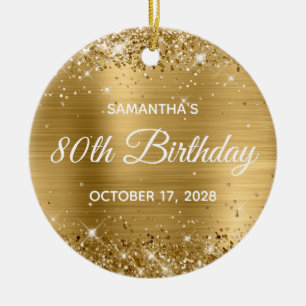 Glittery Gold Foil 80th Birthday Ceramic Ornament