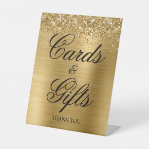 Glittery Gold Foil Classic Elegance Cards & Gifts Pedestal Sign