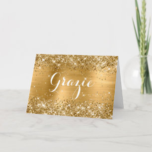 Glittery Gold Foil Classic Script Grazie Thank You Card