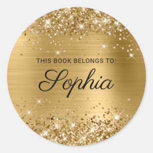 Glittery Gold Foil Elegant Calligraphy Book Classic Round Sticker
