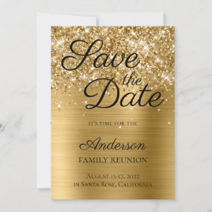 Glittery Gold Foil Family Reunion Save The Date