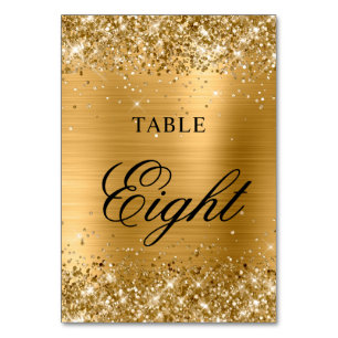 Glittery Gold Foil Fancy Classic Calligraphy Table Number