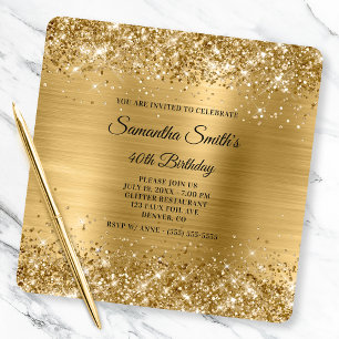 Glittery Gold Foil Fancy Monogram 40th Birthday Invitation